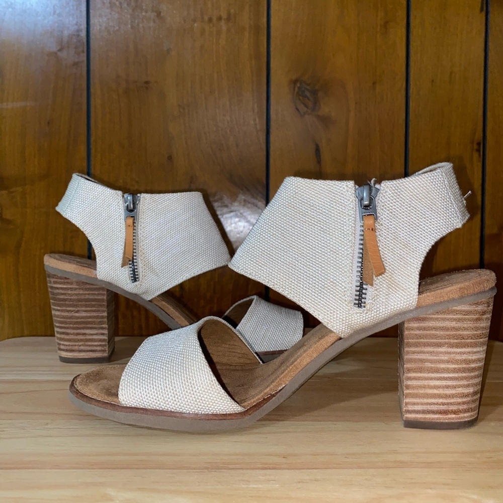Toms Cream Textured Heeled Sandals